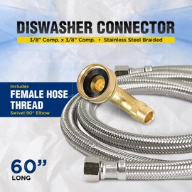 Highcraft CNCT28760-OM Connector, Connects Dishwasher to Water, Dishwsher Supply Line with Swivel Elbow, Braided Stainless Steel 60 in, 60 Inch