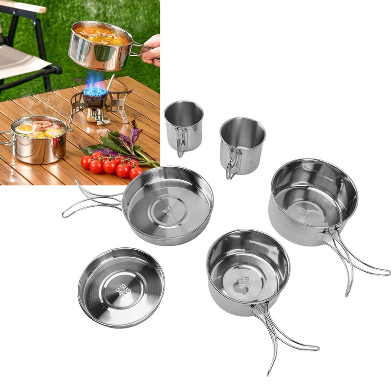 6PCS Portable Cookware Set Rapid Heating 304 Stainless Steel Efficient