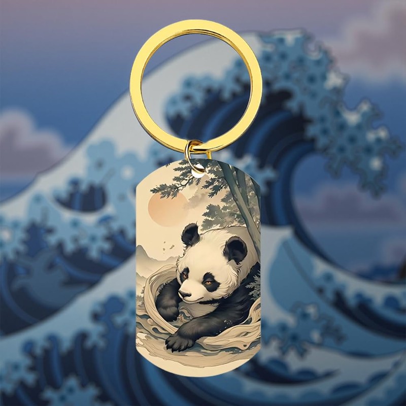 XIOUDO Ukiyo-e Panda Keychain | Japanese Nature Design, Healing Accessory,