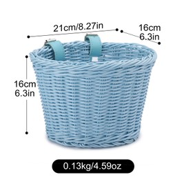 YIRANJIA Woven Wicker Kid's Bike Basket for Girls - Front Accessory with Handlebar Streamers & Bell, Fits 16" Bikes, Ages 3-13