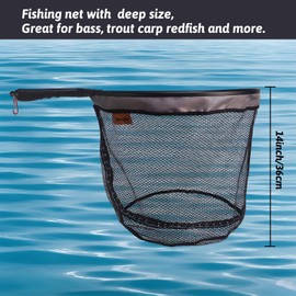Aventik Fishing Landing Net with Ruler, 18 x 13 inch Hoop, 7.5 inch Handle (Black)