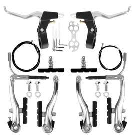 KAHOUI Bicycle Brake Set, V Brake Front Rear Full Aluminium Bicycle Brakes with Brake Cable Brake Lever Brake Pads Brakes Bicycle Silver Universal for Mountain Bike City Bike Folding Bikes