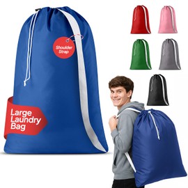 Handy Laundry Bag Shoulder Strap Extra Large - Drawstring Locking Closure, Durable Material, Heavy Duty Stitching, Hands Free Carrying - Perfect College Dorm (Blue, 30" x 40")