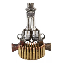 Ebros Gift Western Cowboy Dual Pistol Guns And Bullets Wall Bottle Cap Opener With Catcher