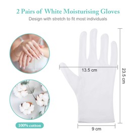 2 Pairs White Cotton Gloves Moisturizing Gloves Soft Elastic Skincare Glove Working Gloves for Women Dry Hands Jewelry Inspection and More, One Size Fits Most