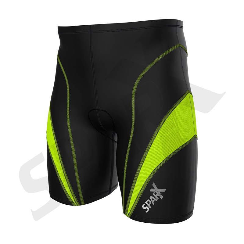 Sparx - Pantalones cortos de triatlón para hombre (negro/verde neón,
