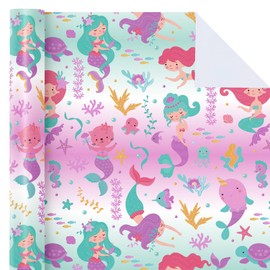 WRAPAHOLIC Mermaid Wrapping Paper Roll - Mini Roll - 17 Inch x 33 Feet - Little Mermaid Wrapping Paper for Birthday Girls, Baby Shower, Kids Birthday