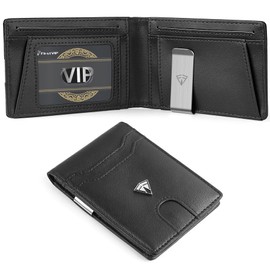 Slim Minimalist RFID Blocking Front Pocket Bifold Wallets for Men with Money Clip Inside | 12 Credit Card Holder Slots | ID Card Holder with Detachable Clip | Travel Friendly | Gifts For Him Her