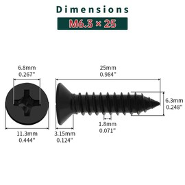 #14 x 1" Flat Head Wood Screws (25 pcs), 18-8 (304) Stainless Steel, Phillips Drive Flat Head Self Tapping Screws, Black Oxide Coated Sheet Metal Screws, Fayeploo (with Phillips Driver Bit)