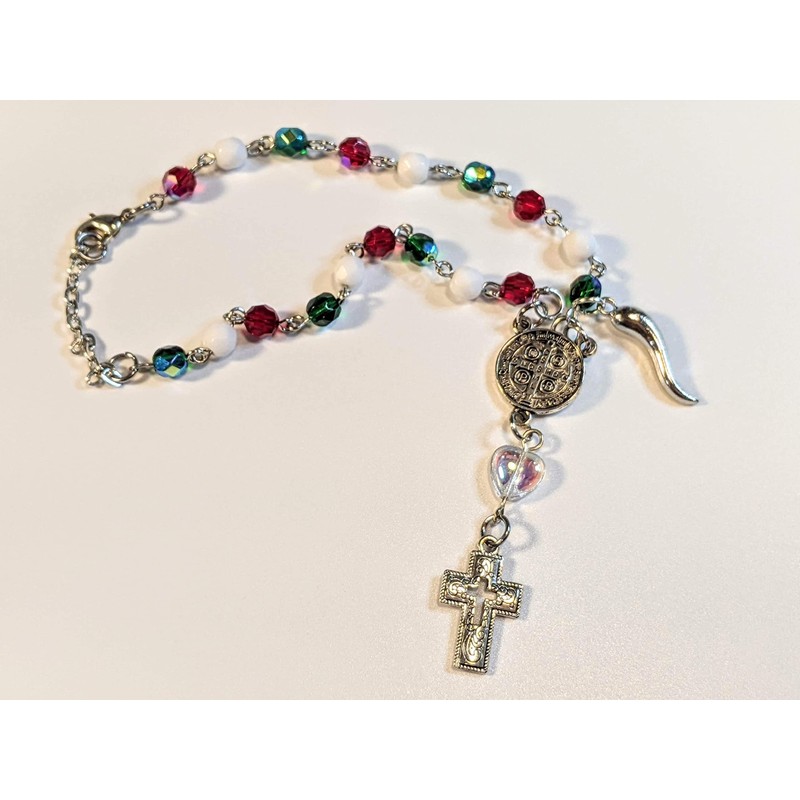 Italian Auto/Vehicle Rosary With Italian Horn (Cornicello) Charm (Silver plain