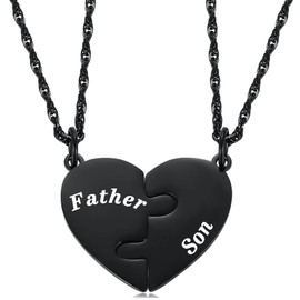 Ralukiia Father and Son Heart Matching Necklace Set for 2 - Son to Dad Father to Sons Graduation Back to School Birthday Jewelry