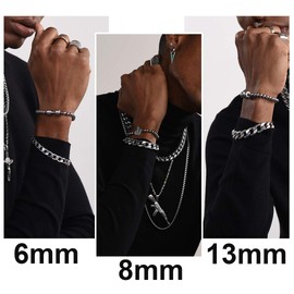 ChainsHouse men’s stainless steel curb bracelet, widths: 6, 8, 10, 13, 14 mm, lengths: 19 cm, 21 cm, with gift box, for couples., Stainless Steel