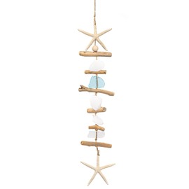 SKOOLOVE Wooden Driftwood Wall Decor, Starfish Bathroom Decor with Sea Shells, Driftwood Beach Room Decor for Home Indoor Outdoor, Coastal Wall Art for Living Room, Bedroom and Dining Room Blue