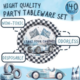 Race Car Birthday Party Decorations - Race Car Birthday Party Favors - Racing Car Party Supplies - Race Car Theme Birthday Party Tableware Set with Plates, Napkins, and Forks