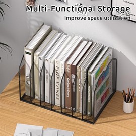 FANXIYQ Organizador negro de carpetas de archivos de 7 secciones para escritorio, soporte vertical de metal, organizador de archivos de escritorio, so