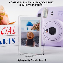 HIYQIN 5 Packs Acrylic Fridge Magnetic Frame for Instax Mini EVO/12/11//SE/Liplay/41/40/99 Films, 2x3 In Photo Refrigerator Magnet Frame, 3 Inch Picture Clear Display Frame - Vertical