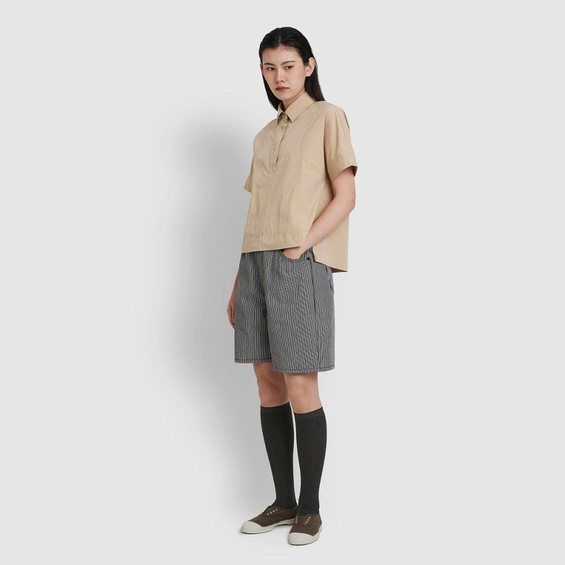 JAJU [JAJU] Women's Cotton Collar Short-Sleeve Shirt_Beige