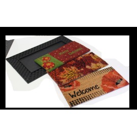 HomeRoots 18" X 30" Brown Rubber and Coir Seasonal Outdoor Door Mat With Inserts