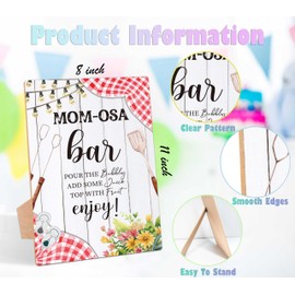 BBQ Baby Shower Table Sign, Mom-osa Bar Sign, Pack of 1 Wooden Tabletop Sign with Stand, Backyard Baby Shower Supplies, Gender Reveal Party Decorations - RG42