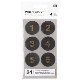 Crafty Capers Black | 24 Advent Calendar Stickers | Gold Foil Numbers | 3cm Wide
