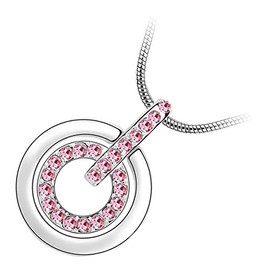 GWG Jewellery 925 Sterling Silver Coated Circle Graced with Sapphire Pink Crystals Inside of Ring Multilayer Design Pendant Necklace in Gift Box for Women