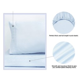 COTTON CRAFT Premium Sheet Set - King Size 400 Thread Count - Super Soft Cotton Deep Pocket - 4 Piece Set Includes Flat Sheet, Fitted Sheet and 2 Pillowcases - Light Blue
