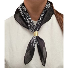 Komonee Tie Neck Ring Loop Clasp Gold Colour With Black Paisley Bandana Head Scarf Headbands Handkerchief Cowboy Cotton Bib Party Face For Mens Womens Unisex
