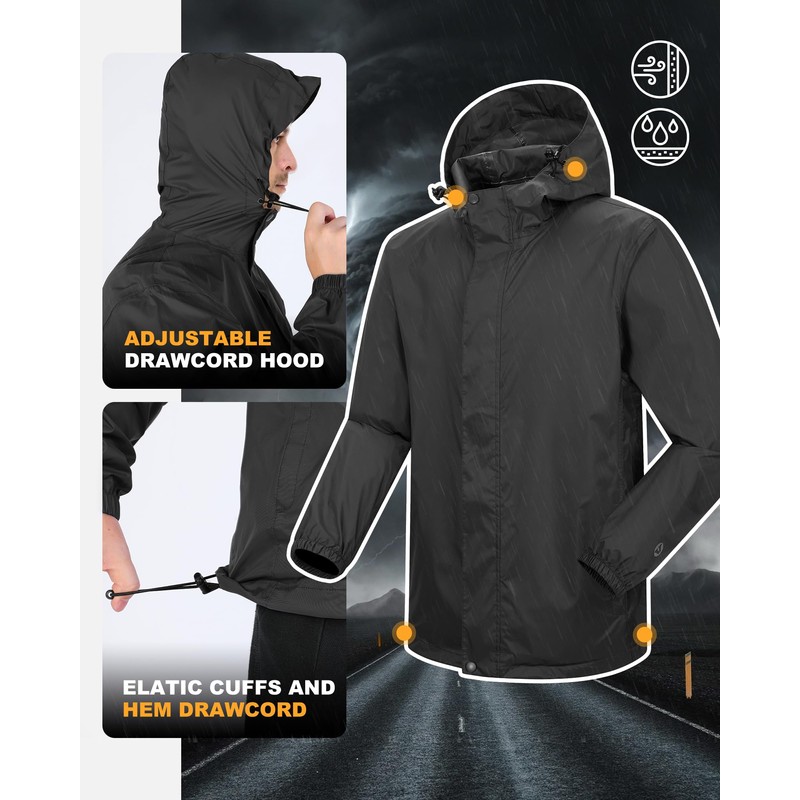 Outdoor Ventures Packable Rain Suit for Men Lightweight Waterproof Breathable
