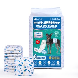 Pet Soft Male Dog Diapers - Disposable Male Dog Wraps Wetness Indicator, Puppy Diapers Male for Excitable Urination or Incontinence, 20pcs Small