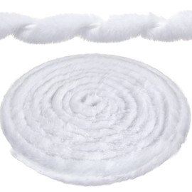 Christmas Faux Fur Ribbon Trim Winter Xmas Tree Winding Garland Artificial Furry Stripe Accessory Holiday Faux Fur Fabric Roll Garland for Xmas Party Sewing Costume Trimming (White, 2 Inch x 80 Ft)