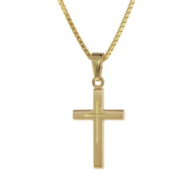 trendor Cross Pendant Gold 333 8 Carat + Gold-Plated Silver Necklace Children's Necklace, Gold Cross Pendant for Boys and Girls, Great Gift Idea 75274, Sterling Silver Yellow Gold Silver