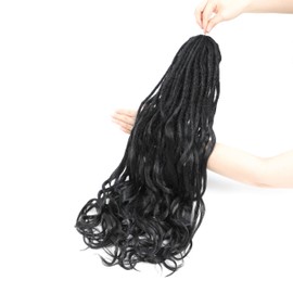 24 Inch Loose Wave Dreadlock Extensions 10 Strands Double Ended French Curly Synthetic Dreadlock Extensions 0.6CM Thin Soft Locs With Curly Ends Crochet Dreads for Black Women （1B）