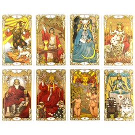 Tarot Cards, 78 Cards, Miniature Tarot Divination, Golden Art Nouveau Tarot Mini, Japanese Instruction Manual Included