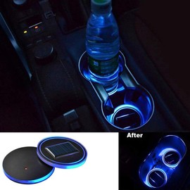 SUNWAN Solar LED Cup Holder Light 2 PCS Blue LED Car Cup Coasters, Waterproof Bottle Drinks Pad Mats Car Atmosphere Lamps