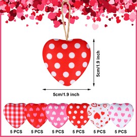 30 Pieces Fabric Heart Hanging Ornaments Valentines Heart Shaped Ornaments Red Pink Heart Fabric Hanging Decorations for Valentine's Day Tree Wedding Party DIY Crafts