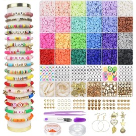 VASA NAMA 6000 Kit para Hacer Pulseras de Cuentas de Arcilla, cuentas de Bricolaje para pulseras, Kit de DIY Bisuteria de Collar, 24 colores de cuentas planas para pulseras DIY Manualidades