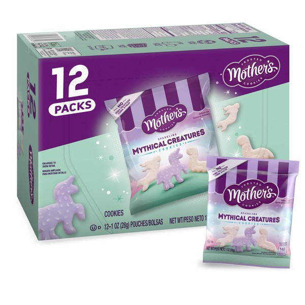 Mother's Sparkling Mythical Creatures Cookies | Frosted Vanilla Shortbread Cookies with Silver Sprinkles | Box of Cookie Snack Packs | 12 Count – 1-oz Pouches | NET WT 12 oz