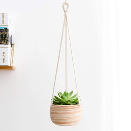 Mkono Ceramic Hanging Planter Macrame Plant Holder 5 Inch Cute Succulent Cactus Pot with Cotton Rope Hanger for Indoor Outdoor Decor, 2 Pack