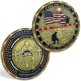 U.S. Veteran Challenge Coin We Stand for The Flag We Kneel for The Fallen Military Gift