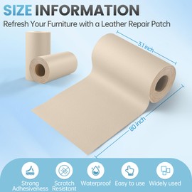 Sgooyir Leather Repair Patch Tape Kit, 3" x 80" Self Adhesive Leather Repair Patch for Furniture, Vinyl Kit for Car Seat, Chairs, Couch, Sofa, Boat Light Beige