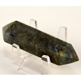 HC Set: 3.3" Labradorite Double Terminated Massage Wand Spectrolite Crystal Polished Point Natural Feldspar Mineral Stone Stick - Madagascar + One Polished Clear Quartz Cabochon