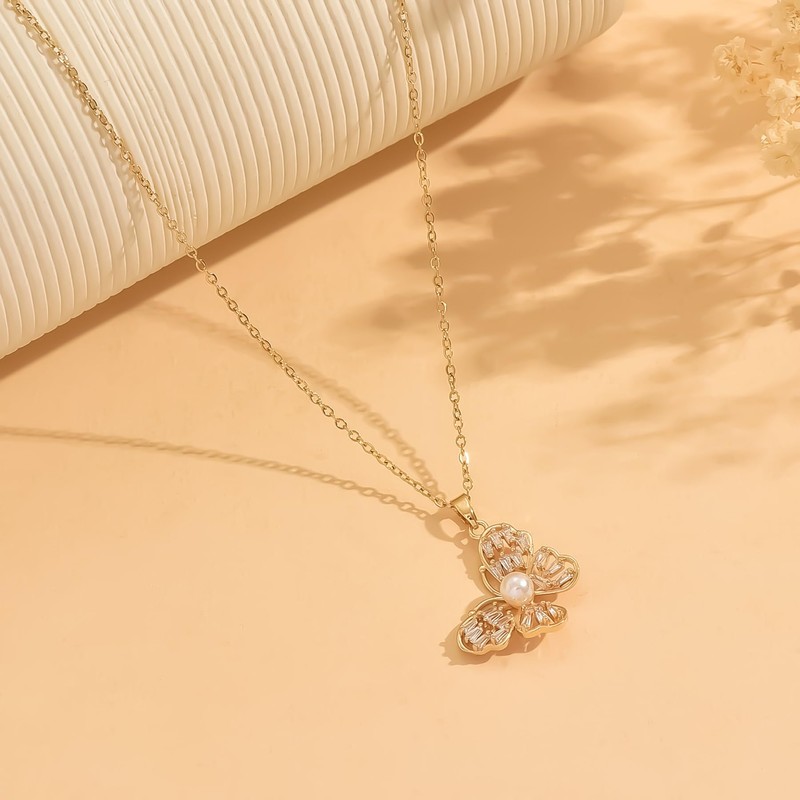 ARAVOP Butterfly Necklaces for Women 18K Gold Plated Cubic Zirconia