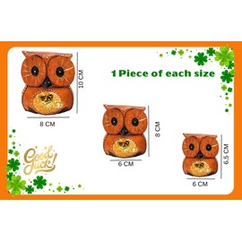SusggO Set of 3 Wooden Owls Decoration Hand Carved Lucky Owl Crafts Furniture Brown Gold Detail