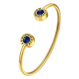 Supcare Bracelets for Women Girls Gold Open Bracelet Birthstone Cubic Zirconia Bangles with Roman Numerals Stainless Steel Bracelet Minimalism Fashion Jewellery for Valentine's Day Anniversary,