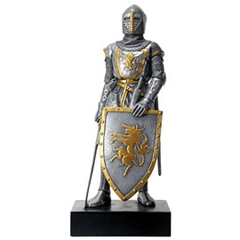 Silver Colored French Knight Design Standing Statue in Full Armor