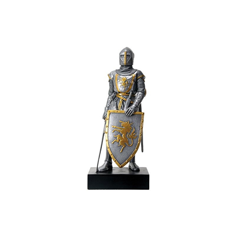 Silver Colored French Knight Design Standing Statue in Full Armor