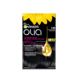 Garnier Olia Permanent Hair Dye, Ammonia-Free Hair Color, 1.10 Black Sapphire, Long-Lasting Hair Shine With 60% Oils, 1 Application