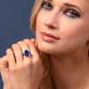 Gem Stone King 11.28 Cttw Blue Simulated Sapphire 3-Stone Ring