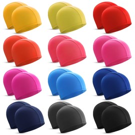 Bonuci 24 Pieces Cloth Elastic Swim Cap Bulk Comfortable Fabric Swimming Hat Elasticity Swimming Pool Cap Lightweight Bathing Caps for Women Men Kids Multi Color Unisex, Not Waterproof