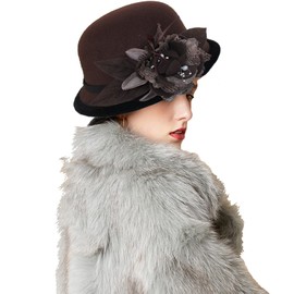 Slouchy Warm Winter Wool Hat Beanie Cap Cloche Bucket Hat Stylish Fedora Floppy Felt Bowler Hat for Men Women, 1-Dark Brown